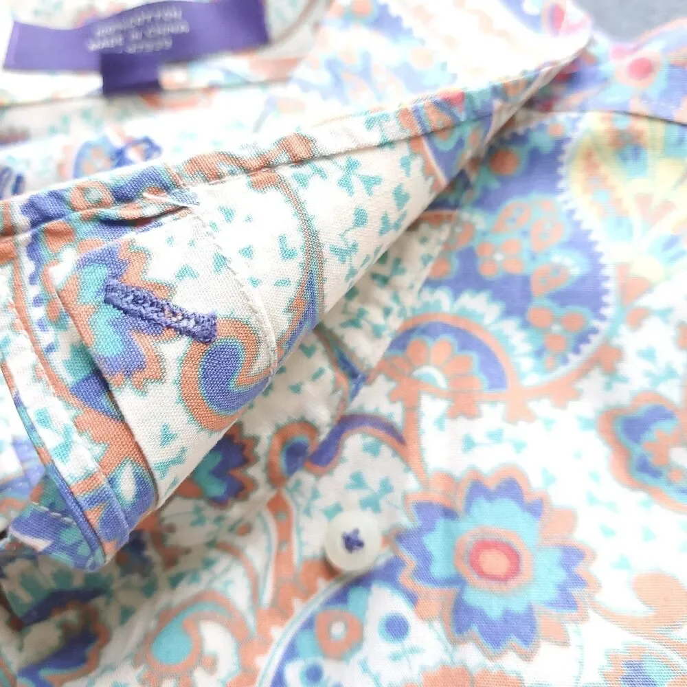 Alan Flusser Paisley Floral Shirt Mens XL Short Sleeve Colorful Cotton Hipster - Picture 4 of 9